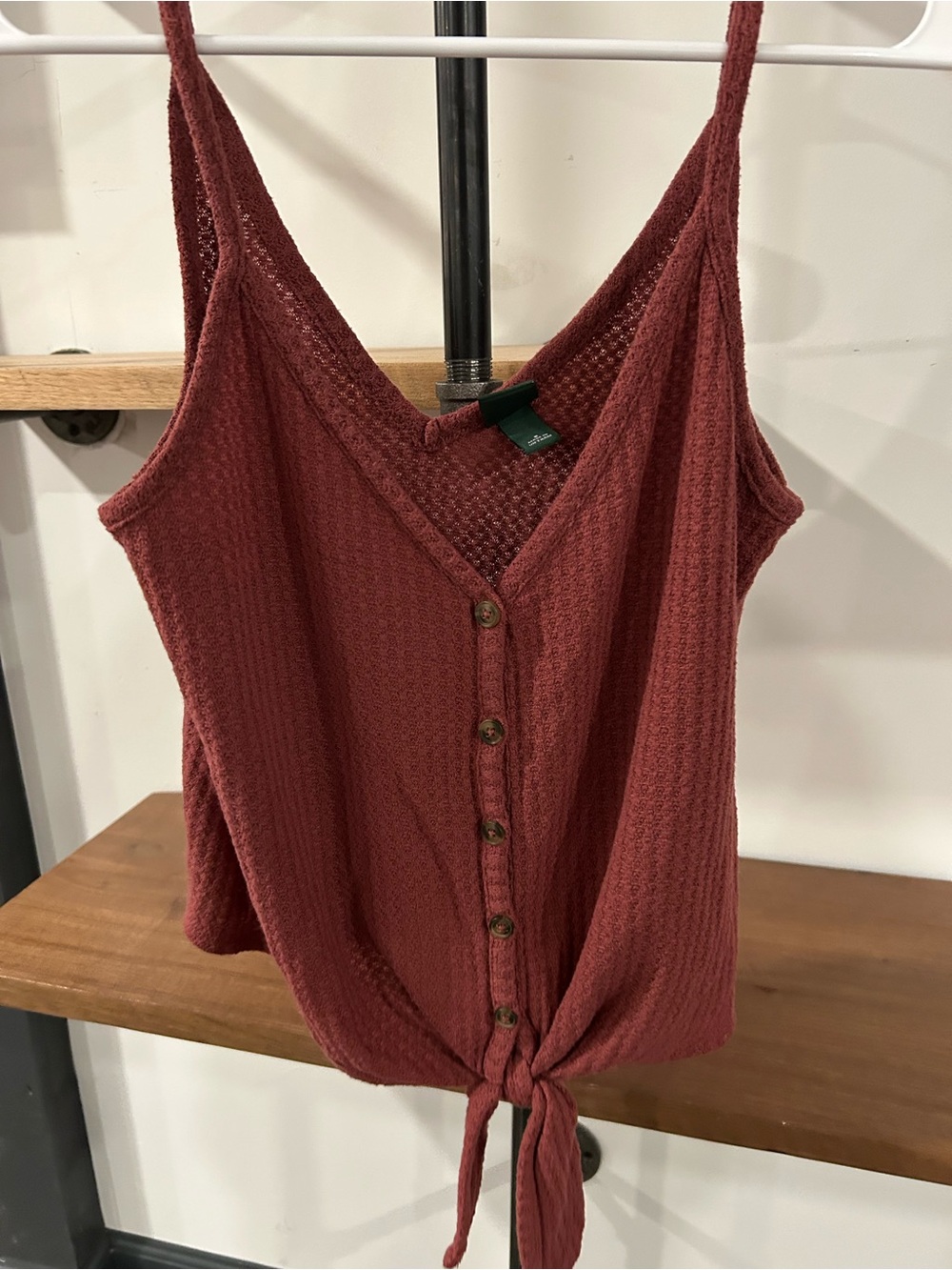 wild fable Brick Red Waffle Knit Button Tie-Front Cami
